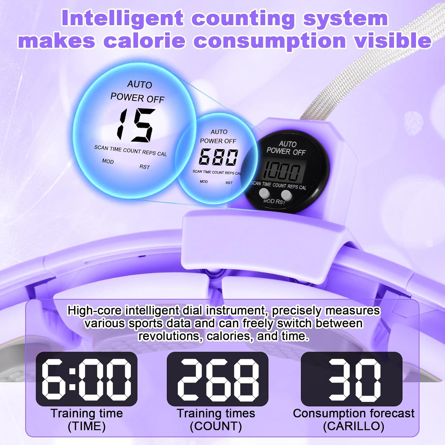 Aro Fitness Inteligente Silencioso con Contador Ajustable 30–50 pulgadas (Morado) - Imagen 8
