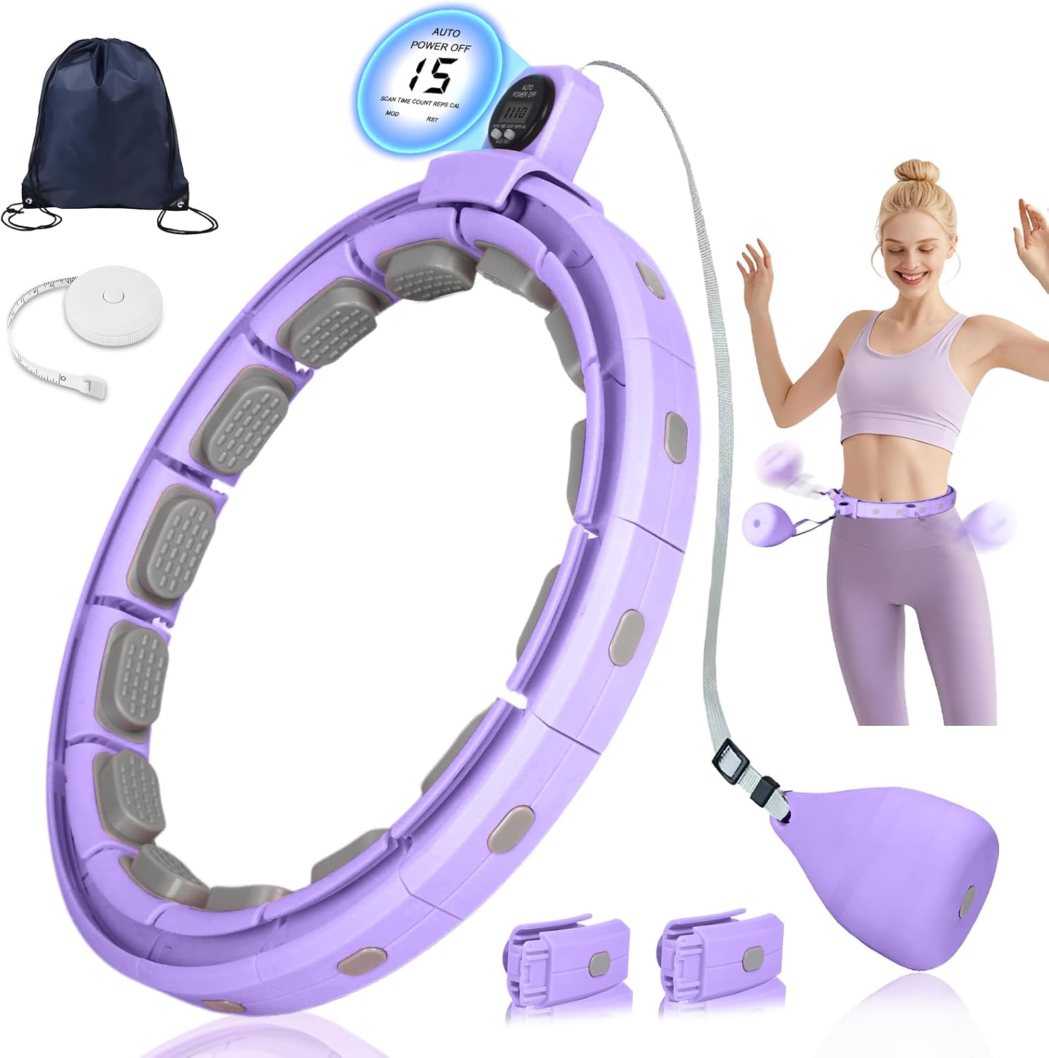 Aro Fitness Inteligente Silencioso con Contador Ajustable 30–50 pulgadas (Morado)