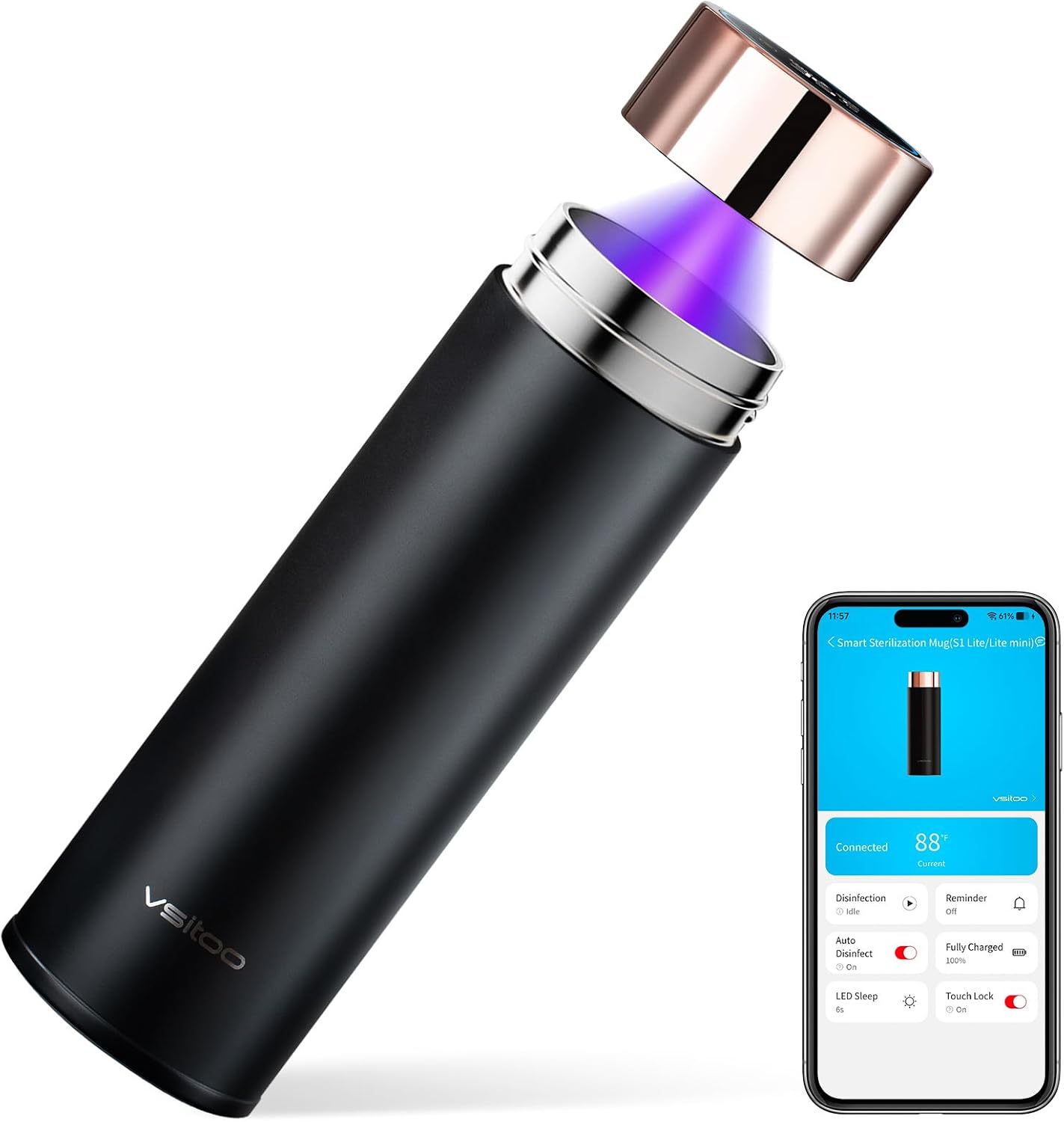 Botella Inteligente Vsitoo Auto-Limpiante 💧 con Pantalla LED y Batería 30 Días