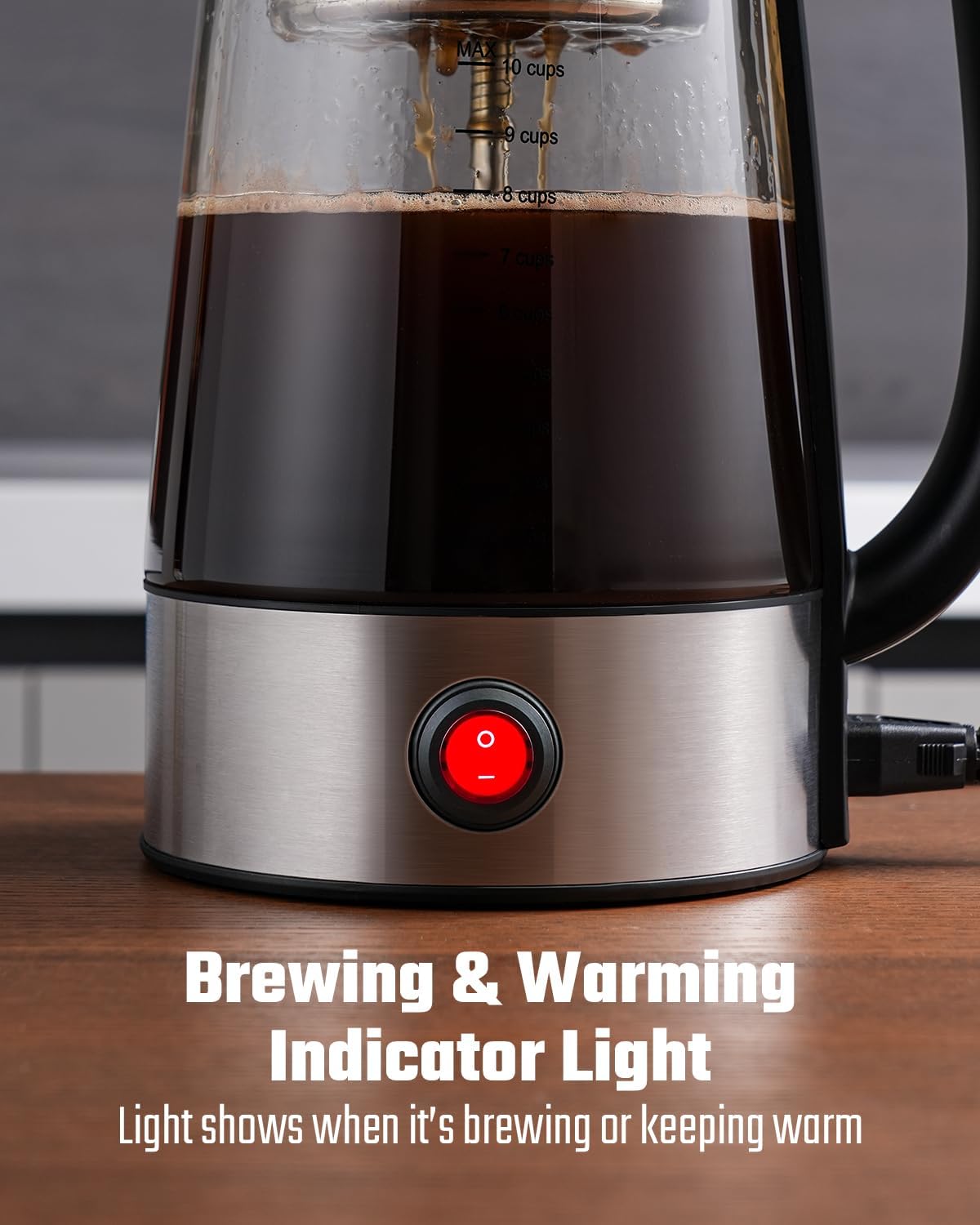 Cafetera Percoladora Eléctrica 10 Tazas de Vidrio y Acero Inoxidable ☕ - Imagen 3