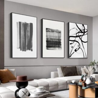Cuadro Decorativo Abstracto Blanco y Negro 3 Piezas 60x80 cm 🎨🖤