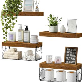 Juego de 4 Repisas Flotantes Rusticas para Bano Cocina y Sala 16 pulgadas 🪵✨
