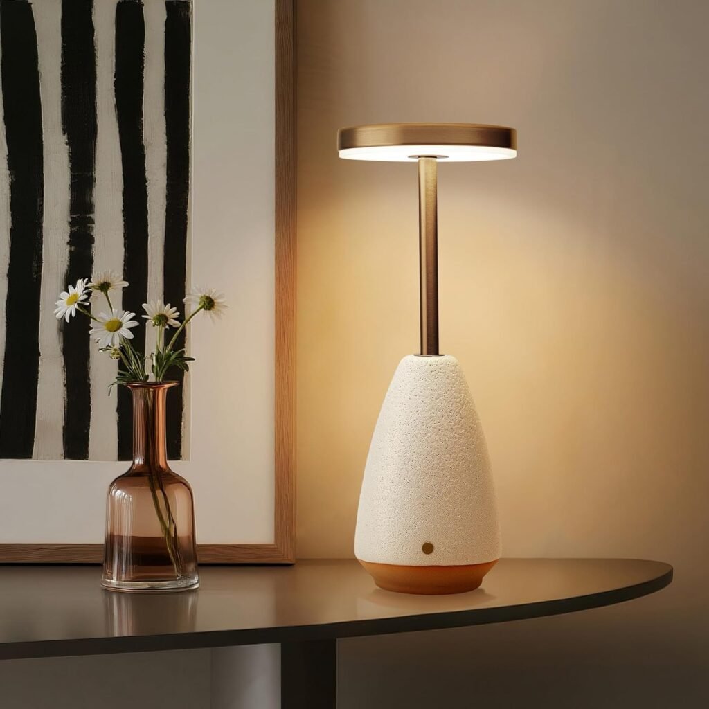 Lámpara de mesa recargable táctil de cerámica blanca 💡🔋