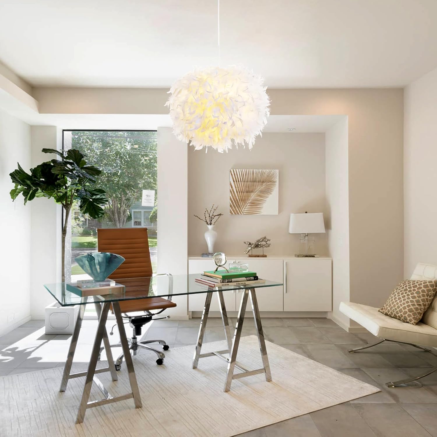 Lámpara Colgante Blanca de Plumas NZV 40 cm 💡 - Imagen 3