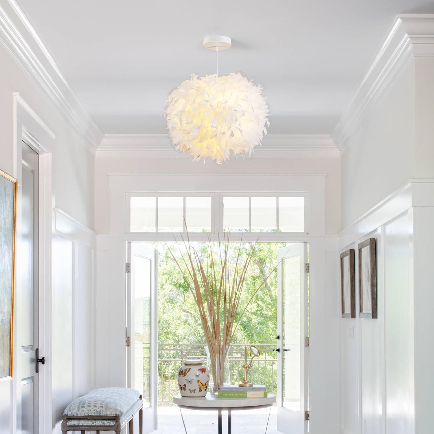 Lámpara Colgante Blanca de Plumas NZV 40 cm 💡 - Imagen 4