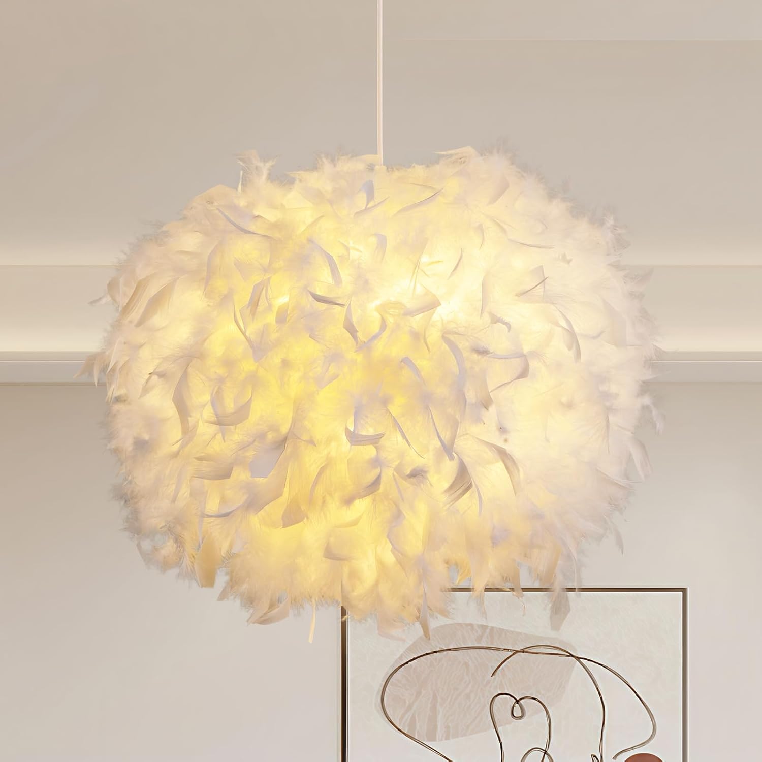 Lámpara Colgante Blanca de Plumas NZV 40 cm 💡