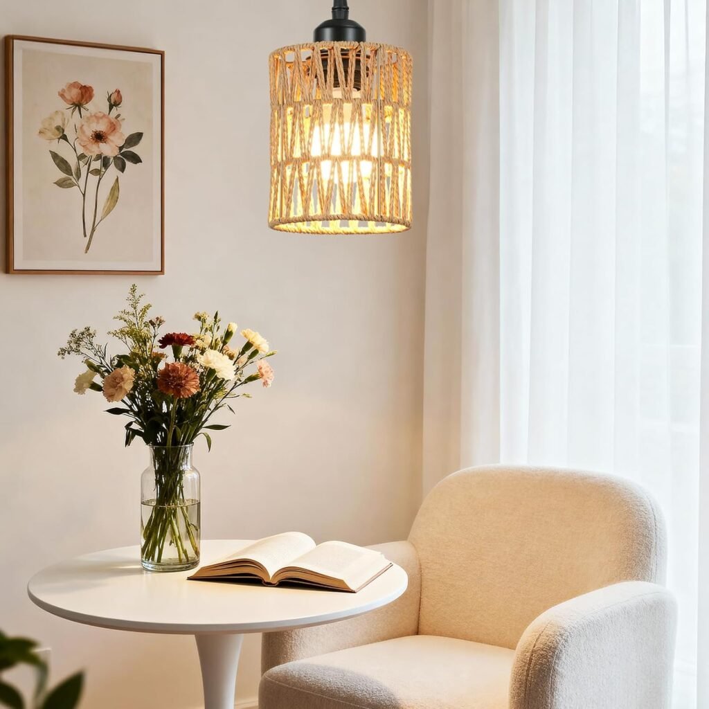 Lámpara Colgante de Ratán Hecha a Mano – Estilo Boho para Cocina, Sala o Dormitorio