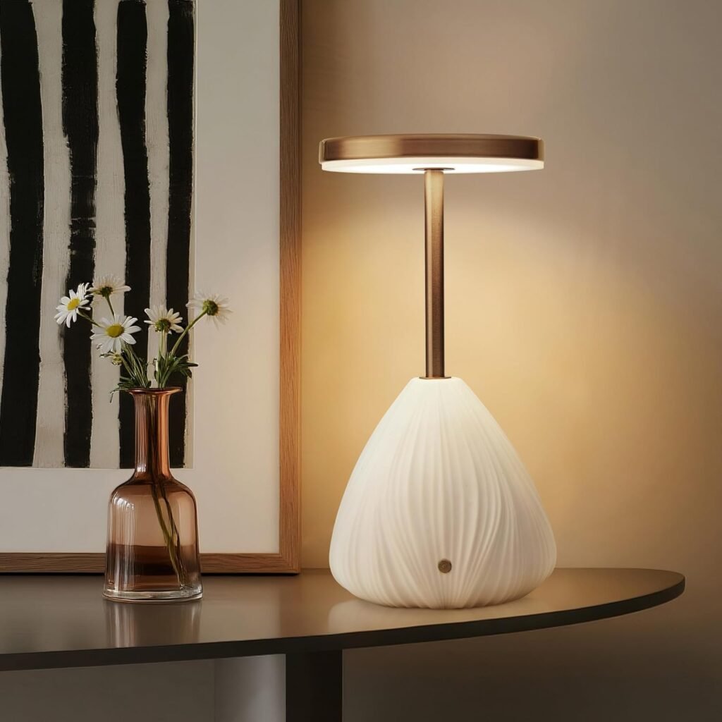 Lámpara de mesa táctil recargable de cerámica blanca 10.6” 💡✨