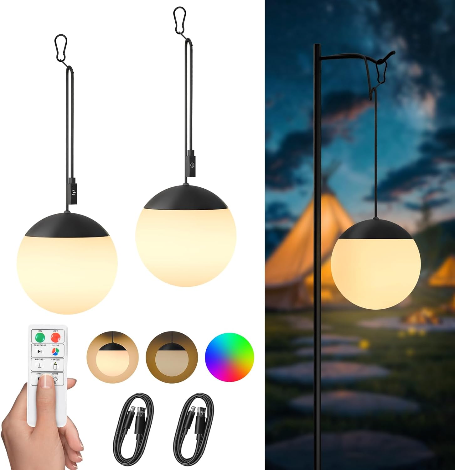 Lámparas Colgantes Recargables RGB con Control Remoto (2 Unidades) 💡