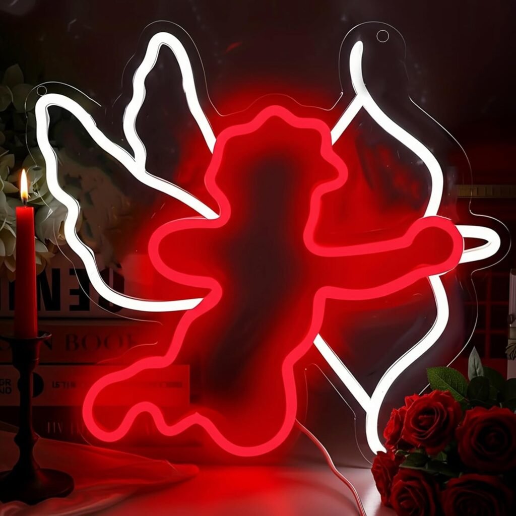 Letrero LED Cupido con flecha roja y blanca ❤️💘
