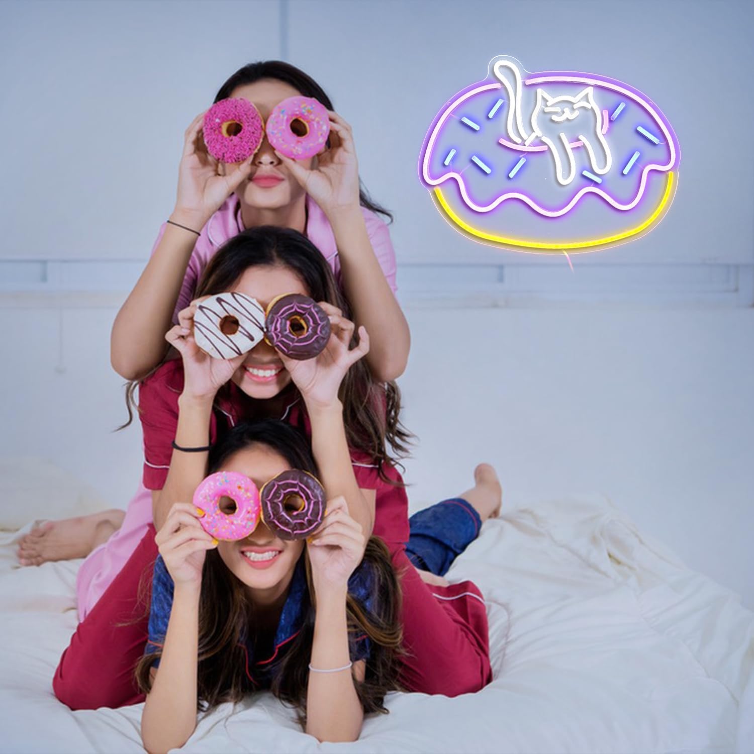 Letrero Neón Gato sobre Dona LED 42x32 cm - Imagen 3