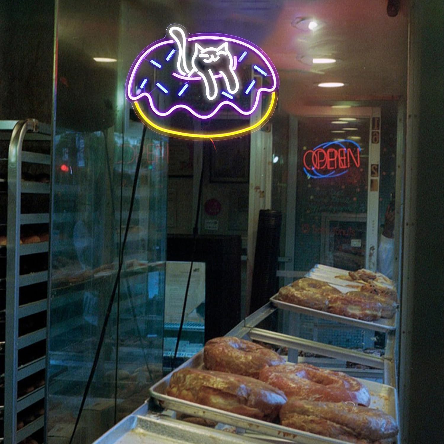 Letrero Neón Gato sobre Dona LED 42x32 cm - Imagen 5