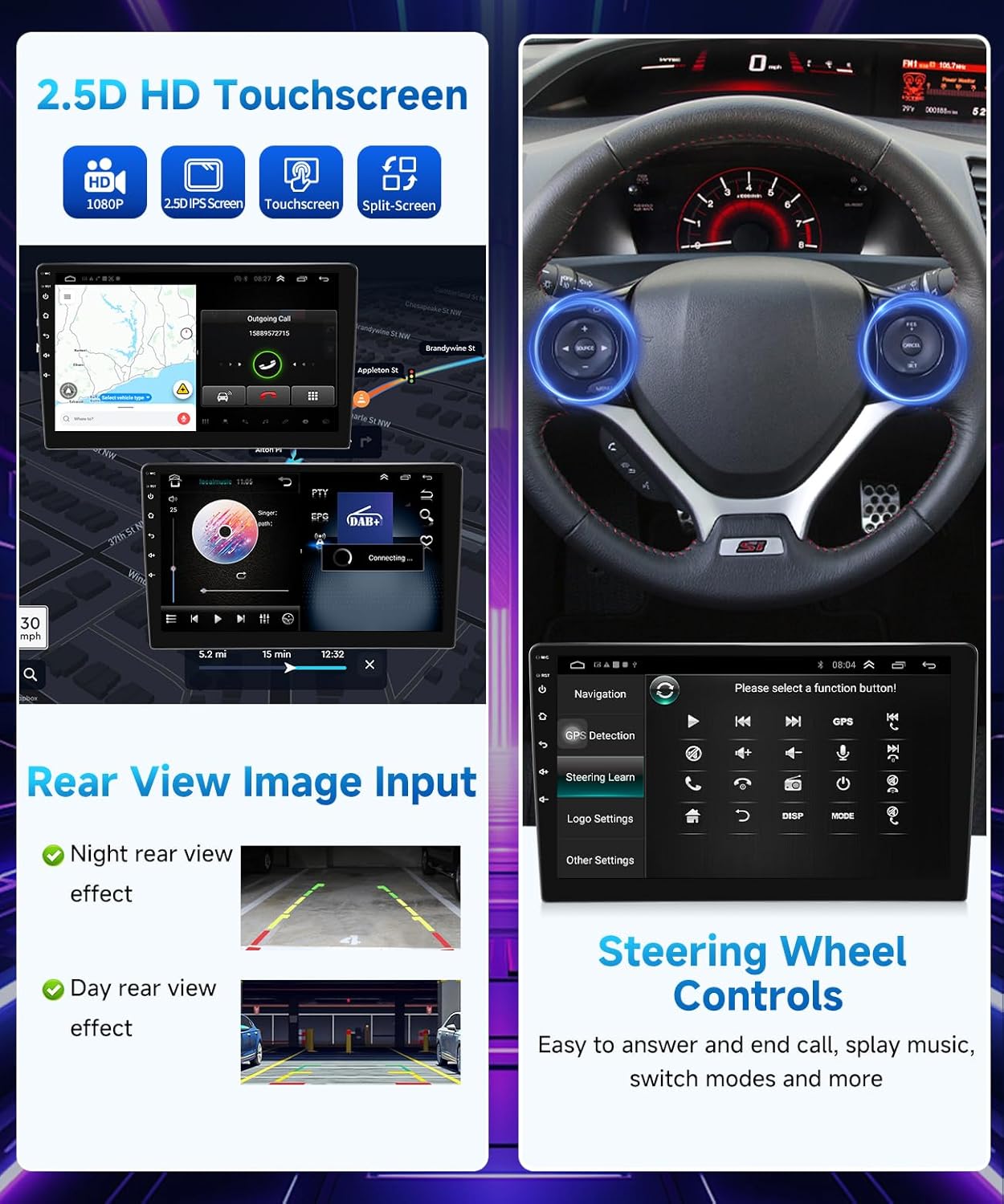 Pantalla CarPlay para Honda Civic 2012-2015 🚗📱 9" con cámara incluida - Imagen 2