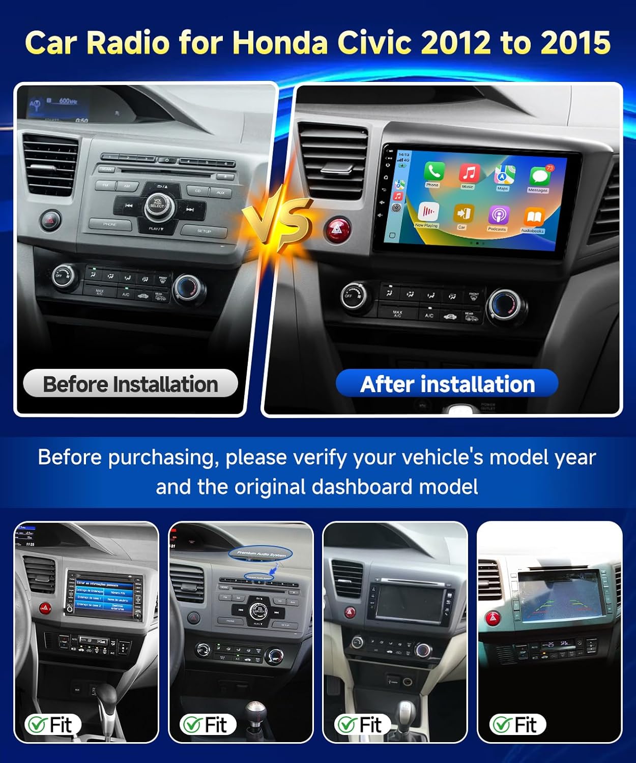 Pantalla CarPlay para Honda Civic 2012-2015 🚗📱 9" con cámara incluida - Imagen 3