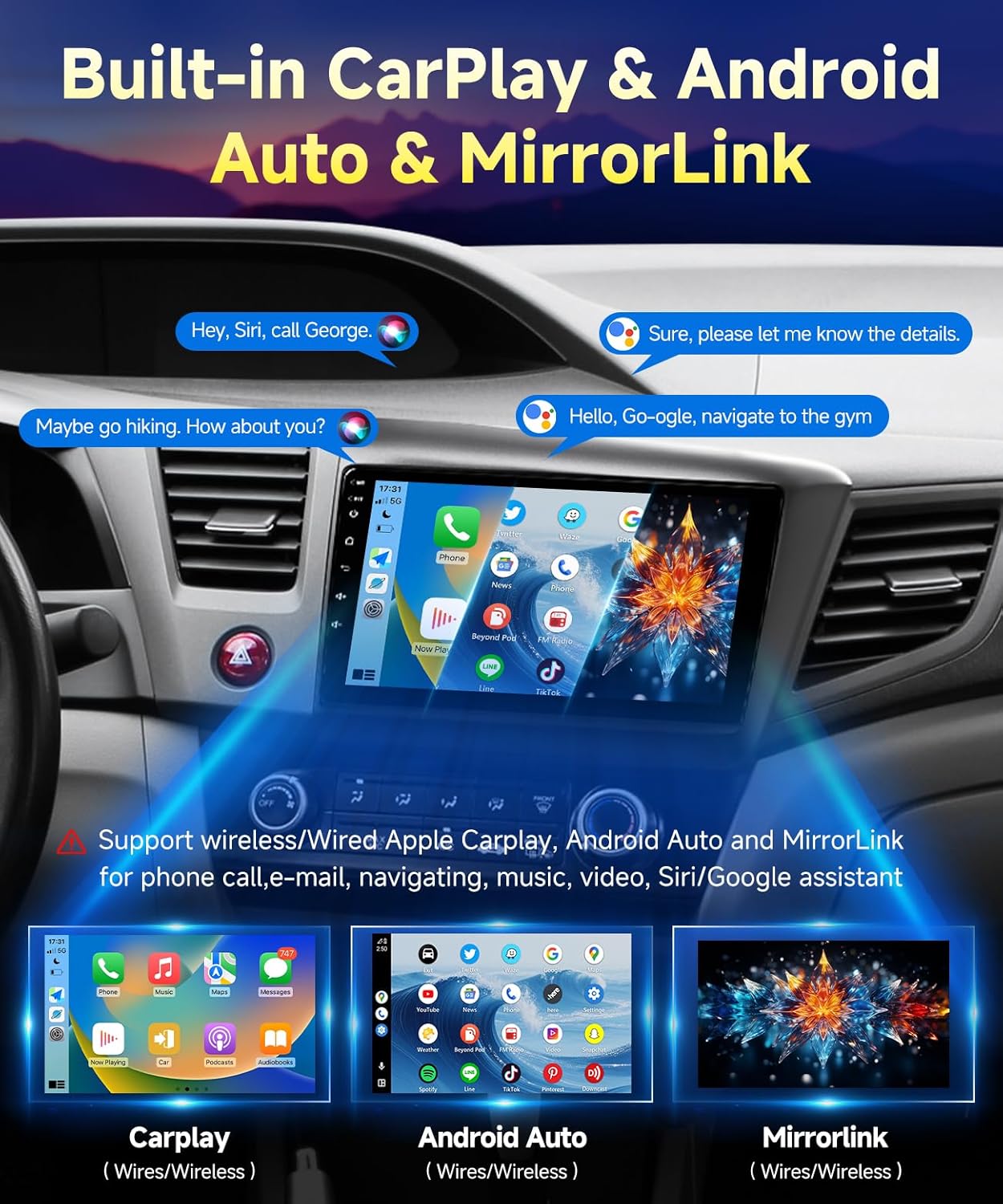 Pantalla CarPlay para Honda Civic 2012-2015 🚗📱 9" con cámara incluida - Imagen 4