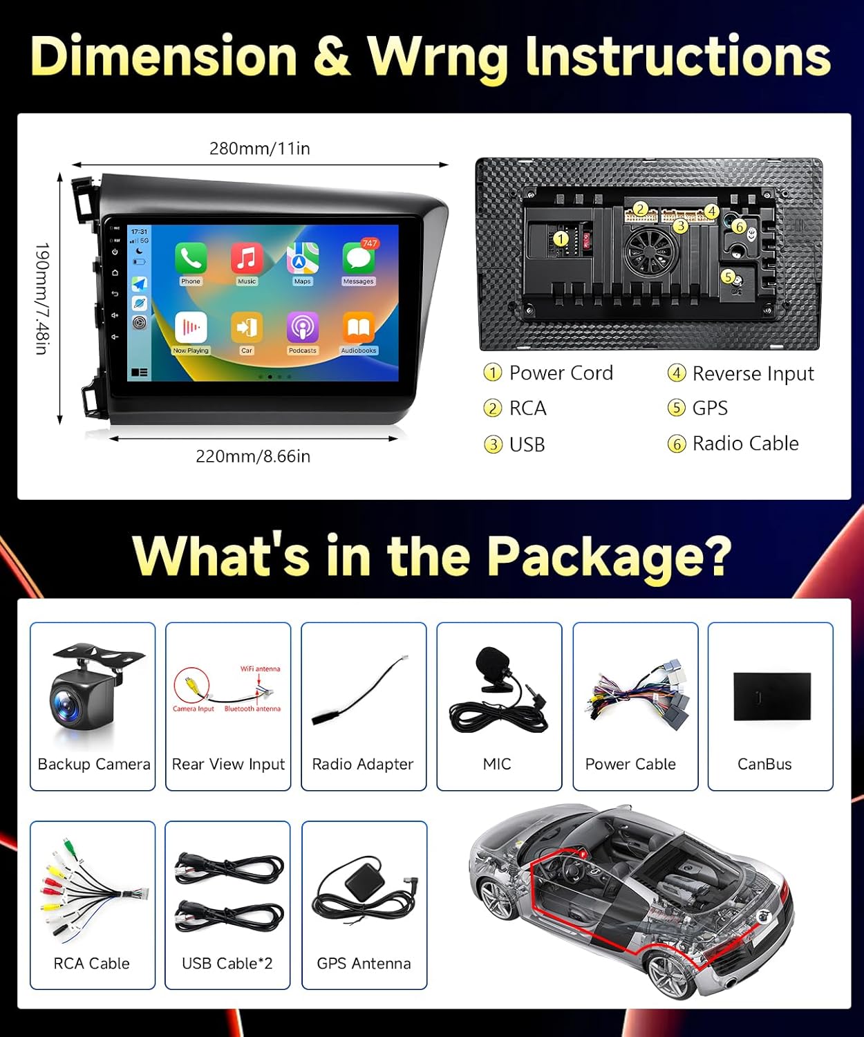 Pantalla CarPlay para Honda Civic 2012-2015 🚗📱 9" con cámara incluida - Imagen 6