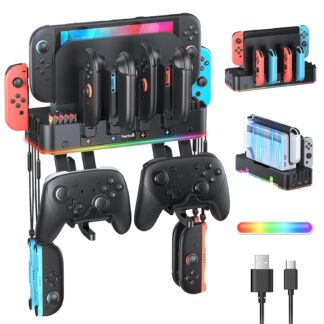 Soporte RGB 8-en-1 🎮 Montaje de Pared con Cargador y Luces para Nintendo Switch / Switch 2 / OLED