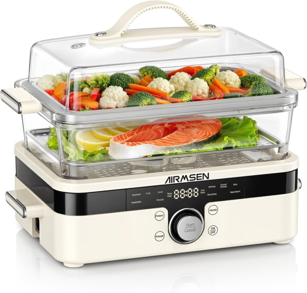 Vaporera eléctrica de vidrio 8.5 qt con doble nivel y calentamiento rápido 🍲✨