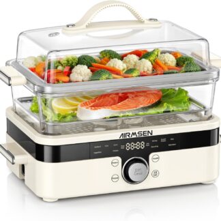 Vaporera eléctrica de vidrio 8.5 qt con doble nivel y calentamiento rápido 🍲✨