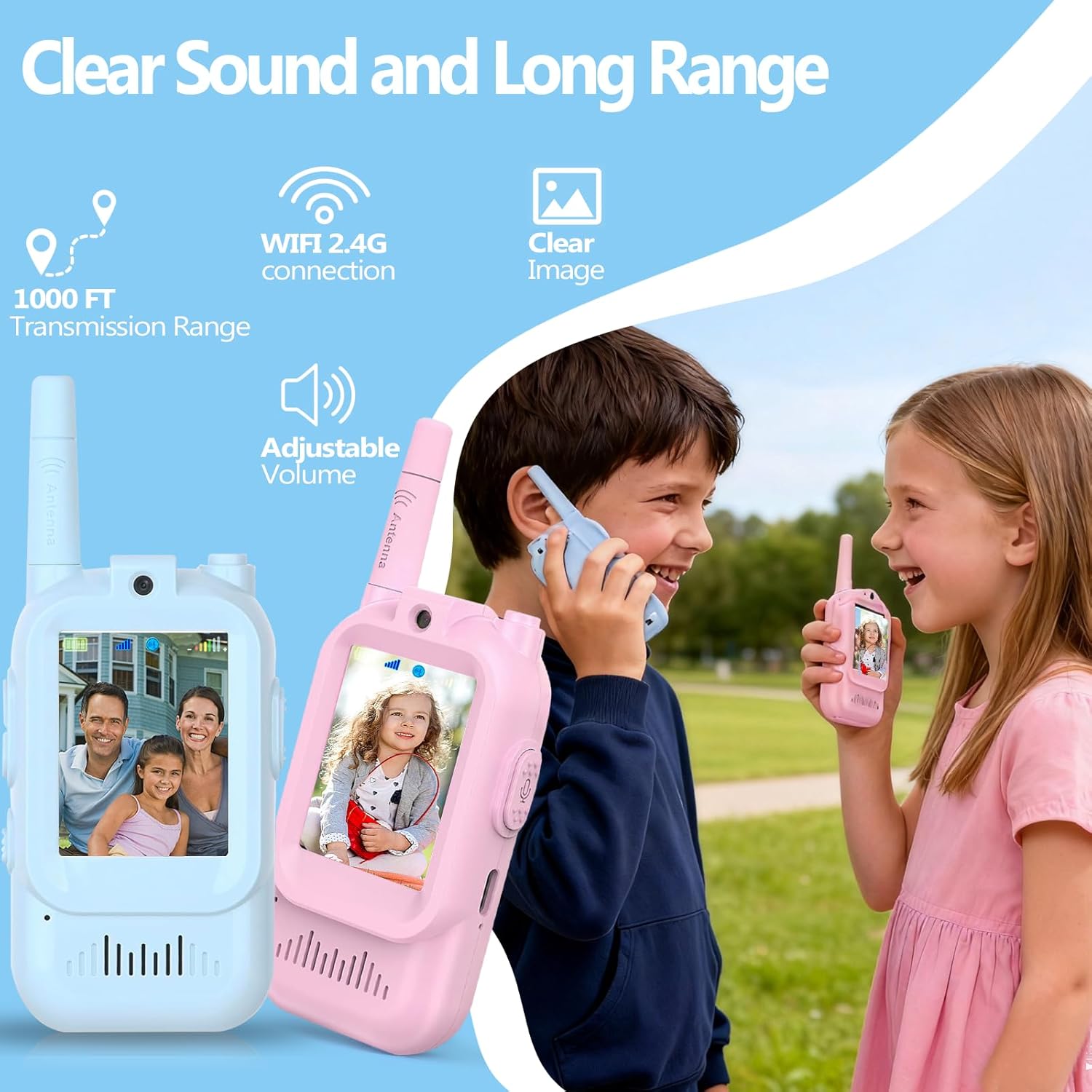 Walkie Talkies con Video para Niños Recargables 2 Pack Azul/Rosa 🎥📡 - Imagen 3