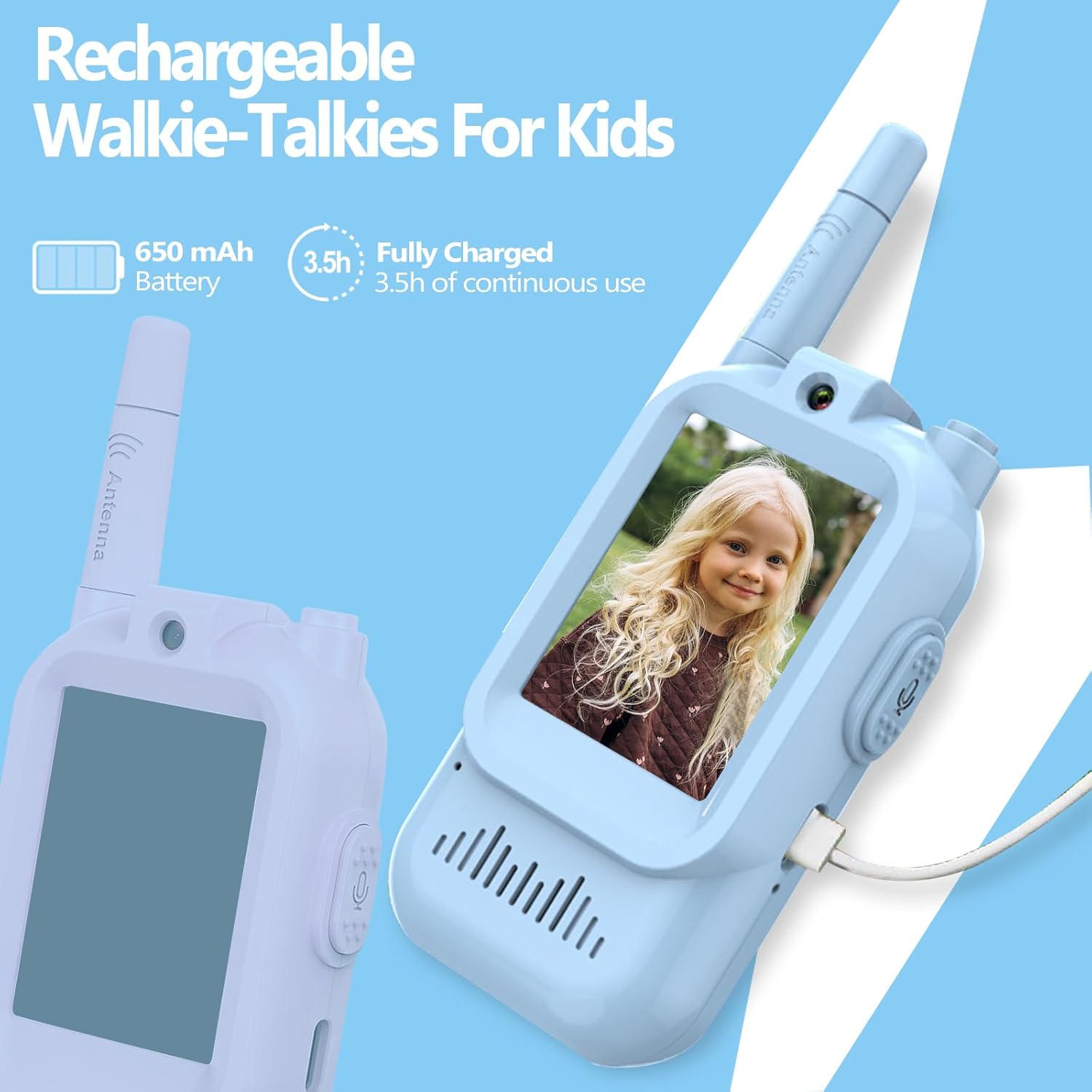 Walkie Talkies con Video para Niños Recargables 2 Pack Azul/Rosa 🎥📡 - Imagen 4