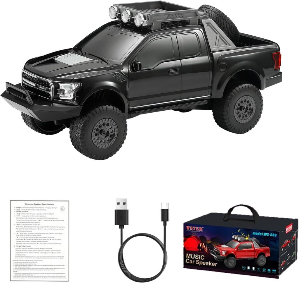 Bocina tipo camioneta pickup con luces LED y sonido estéreo 🎶🚙
