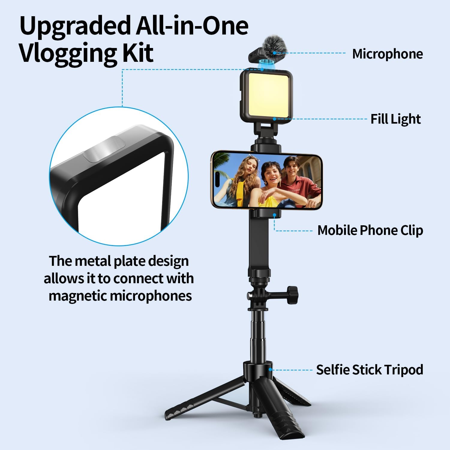 Kit de Vlogging para iPhone y Android con micrófono, luz y trípode 📸🎤 - Imagen 2