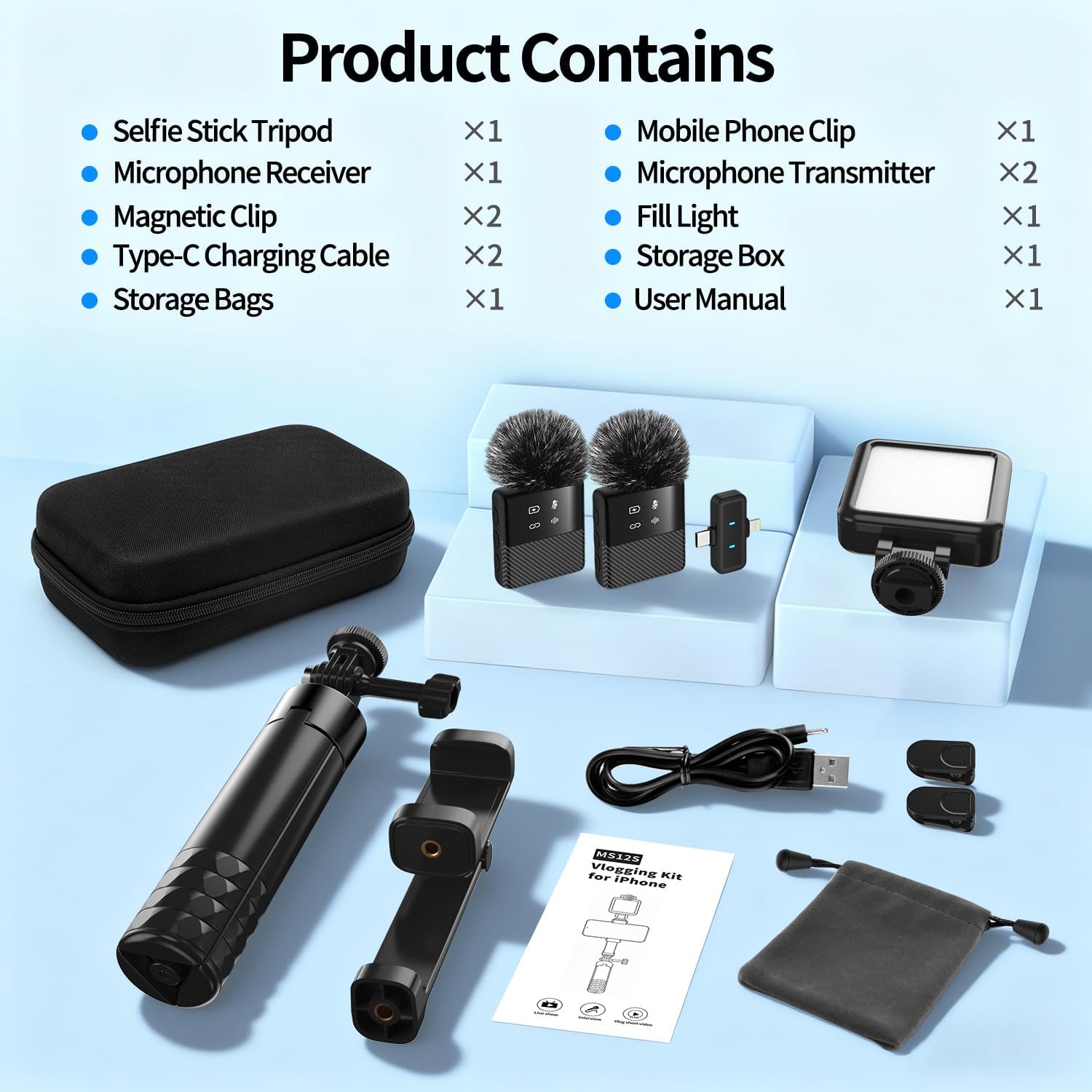 Kit de Vlogging para iPhone y Android con micrófono, luz y trípode 📸🎤 - Imagen 6