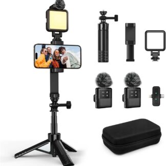 Kit de Vlogging para iPhone y Android con micrófono, luz y trípode 📸🎤