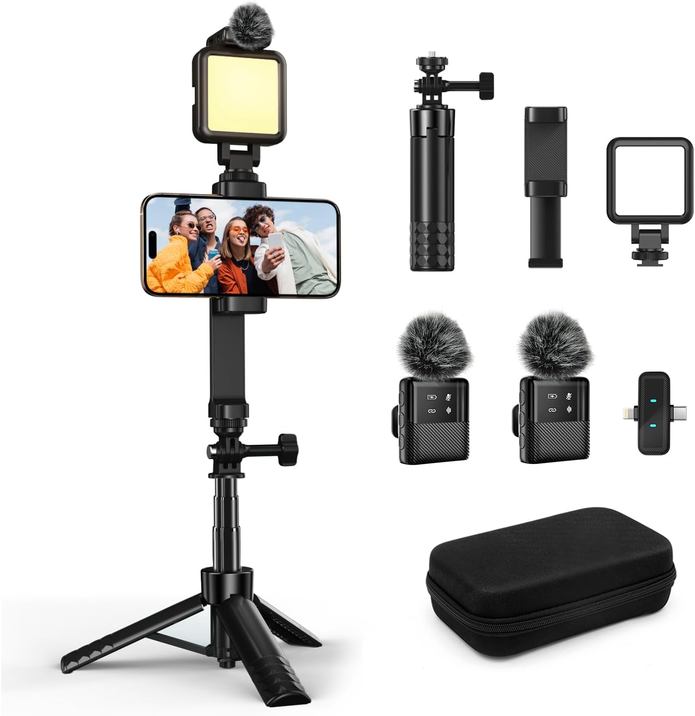 Kit de Vlogging para iPhone y Android con micrófono, luz y trípode 📸🎤