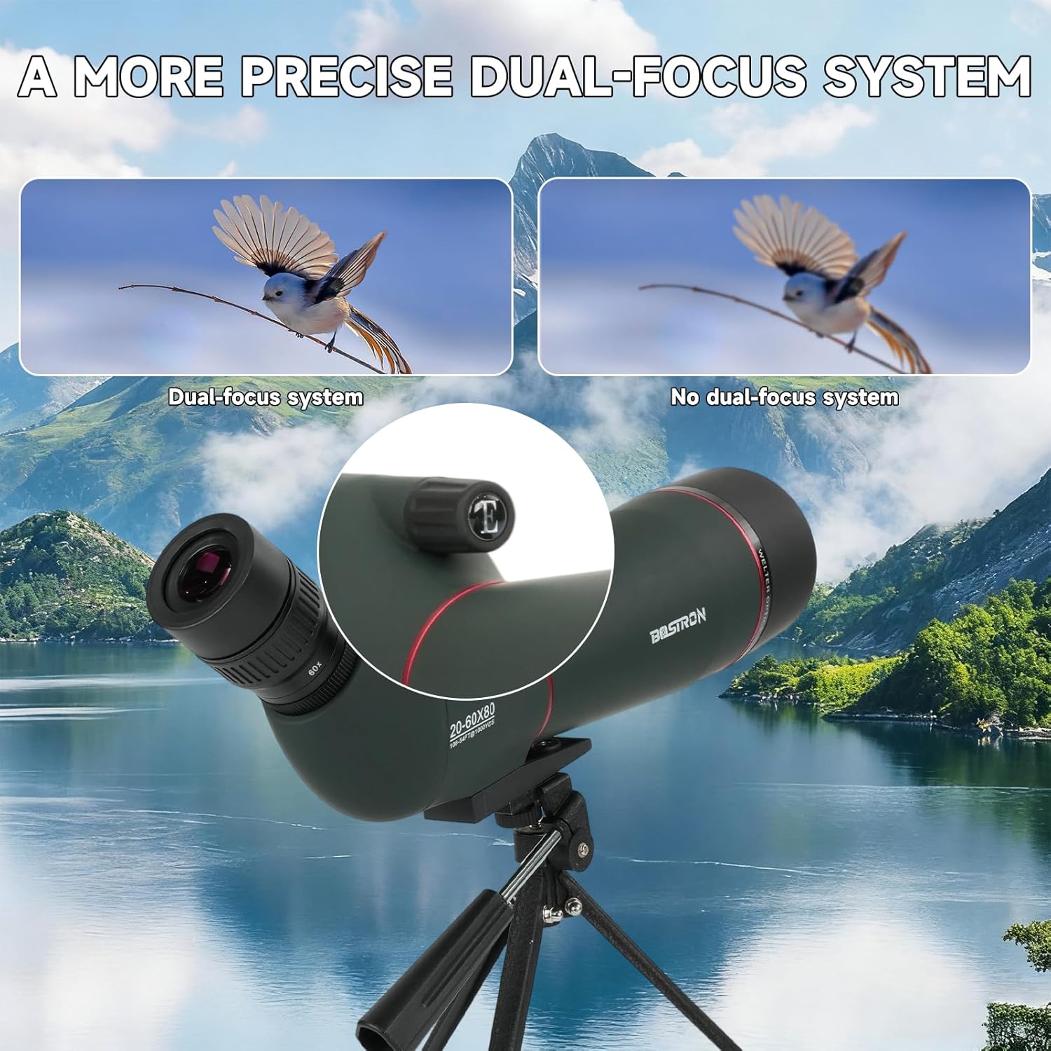 Telescopio terrestre 20-60x80mm con trípode, funda y adaptador para celular 🔭📱 - Imagen 2