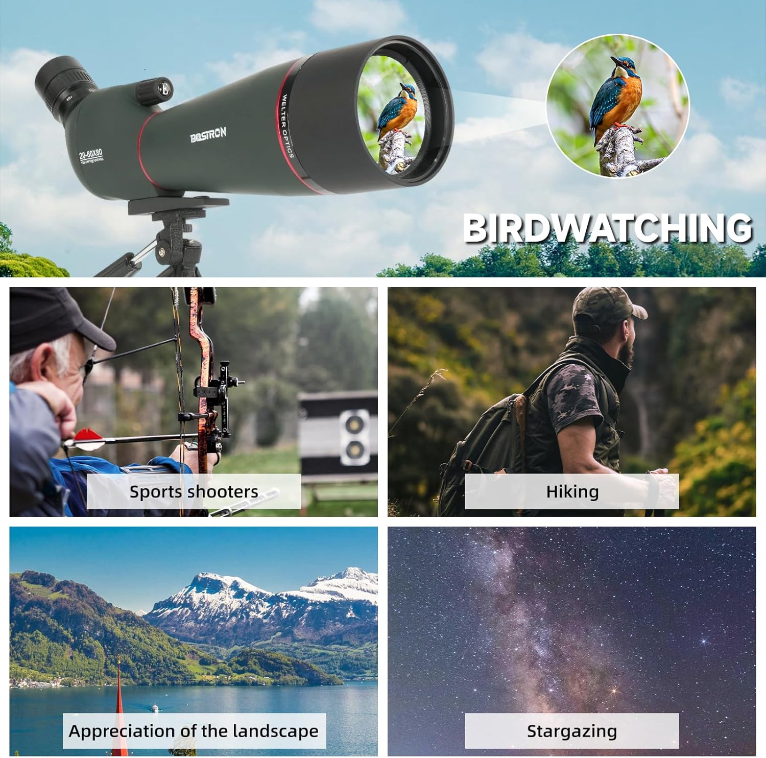 Telescopio terrestre 20-60x80mm con trípode, funda y adaptador para celular 🔭📱 - Imagen 6