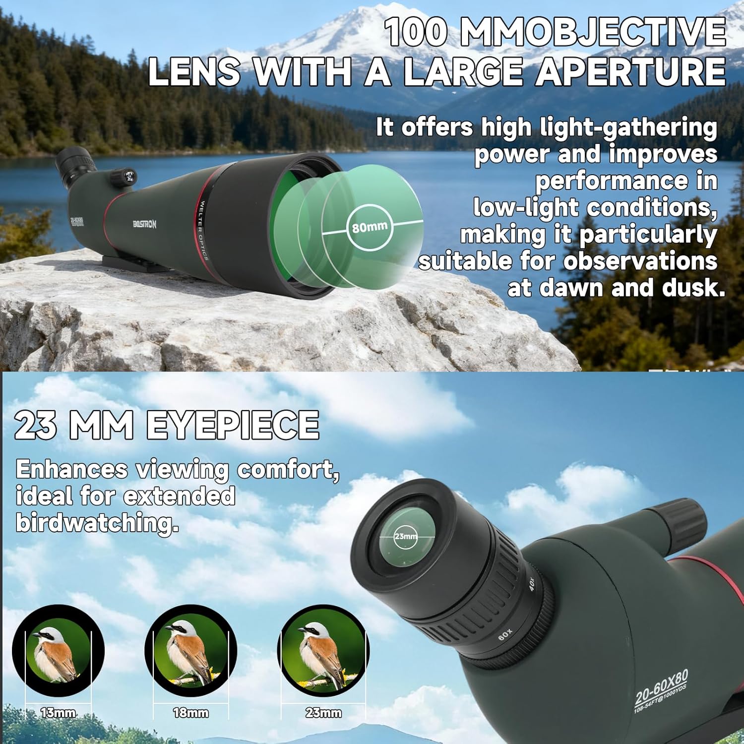 Telescopio terrestre 20-60x80mm con trípode, funda y adaptador para celular 🔭📱 - Imagen 8