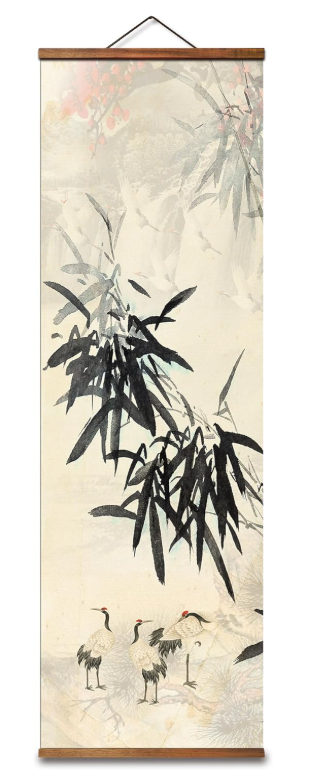 Lienzos Colgantes en Estilo Chino – Set de 4 Lienzos con Grullas y Bambú 🎋🖌️🎨🖼️ - Imagen 4
