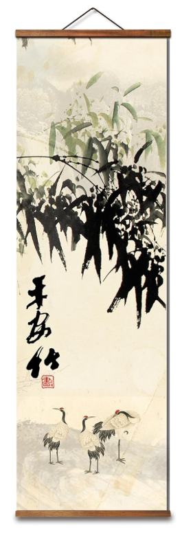 Lienzos Colgantes en Estilo Chino – Set de 4 Lienzos con Grullas y Bambú 🎋🖌️🎨🖼️ - Imagen 6