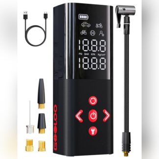 Inflador portátil de 150 PSI para llantas con batería recargable de 6000 mAh y pantalla LED