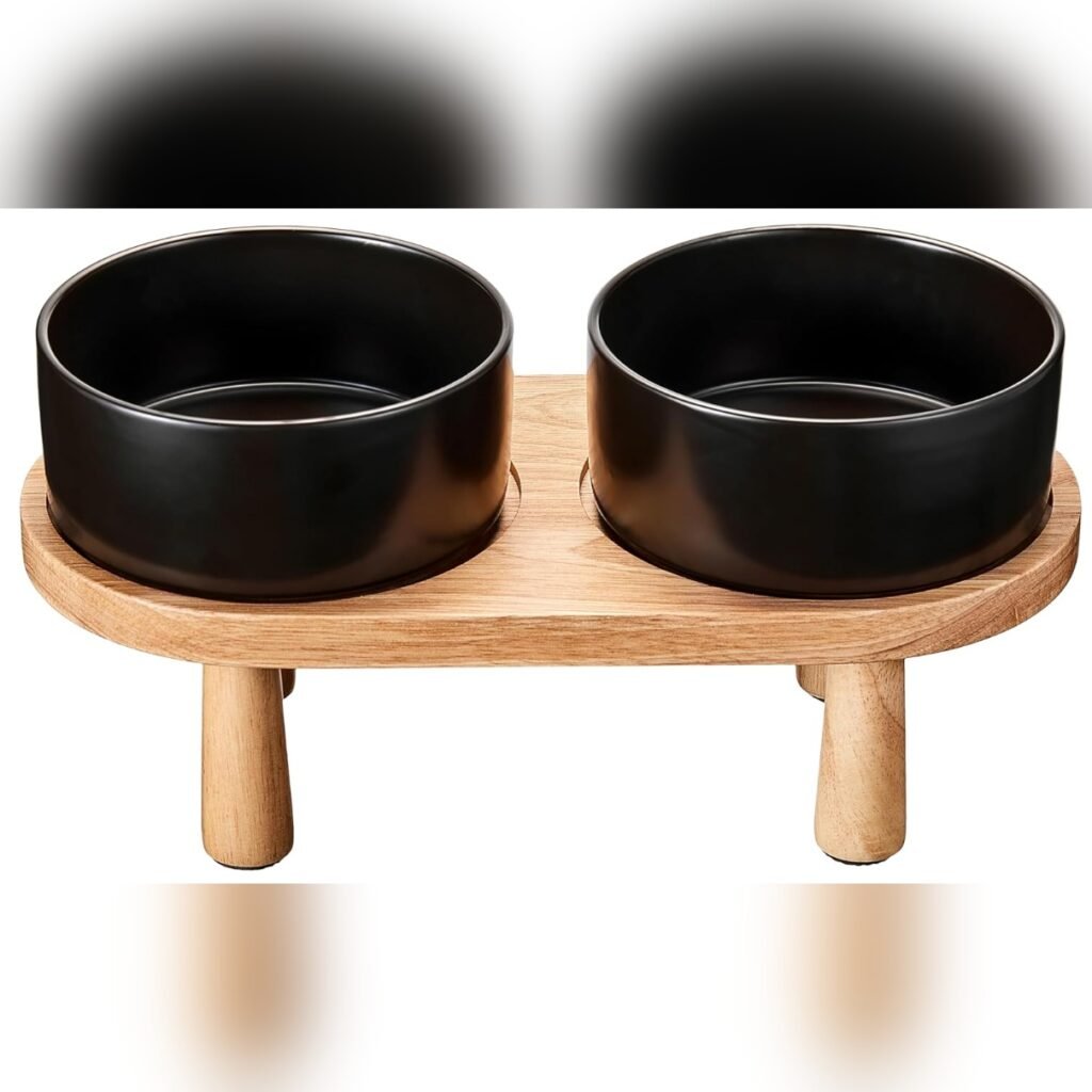 Tazones cerámicos con base de madera para perro – Razas medianas y pequeñas 🐶🍽️
