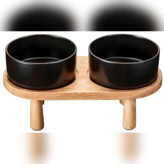 Tazones cerámicos con base de madera para perro – Razas medianas y pequeñas 🐶🍽️