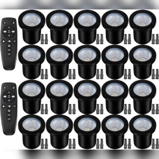 Set de 20 focos empotrables para jardín con control remoto, luz cálida y fría ajustable, impermeables IP67, 12W, incluye conectores ⚡🌳🏠