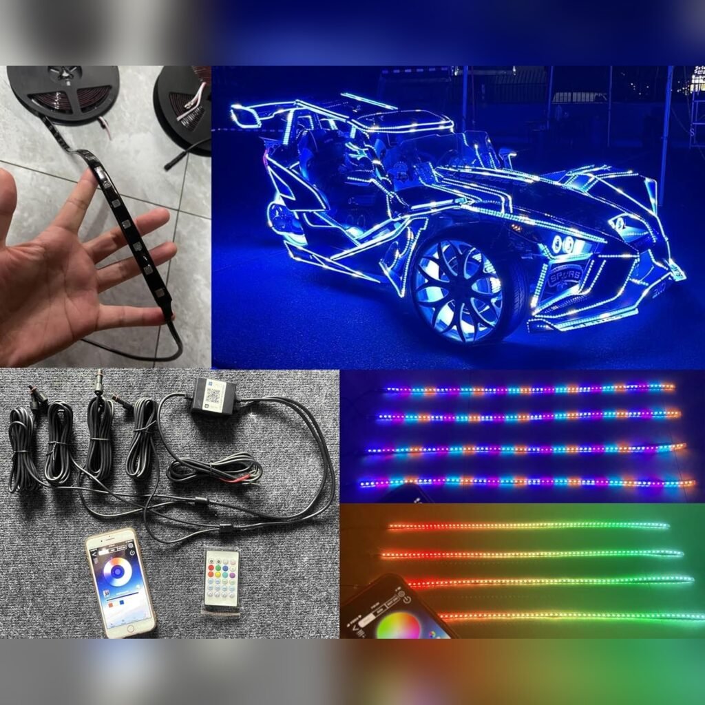Tiras LED RGB de 1.5 m para carro con control remoto y Bluetooth 🌈🚗