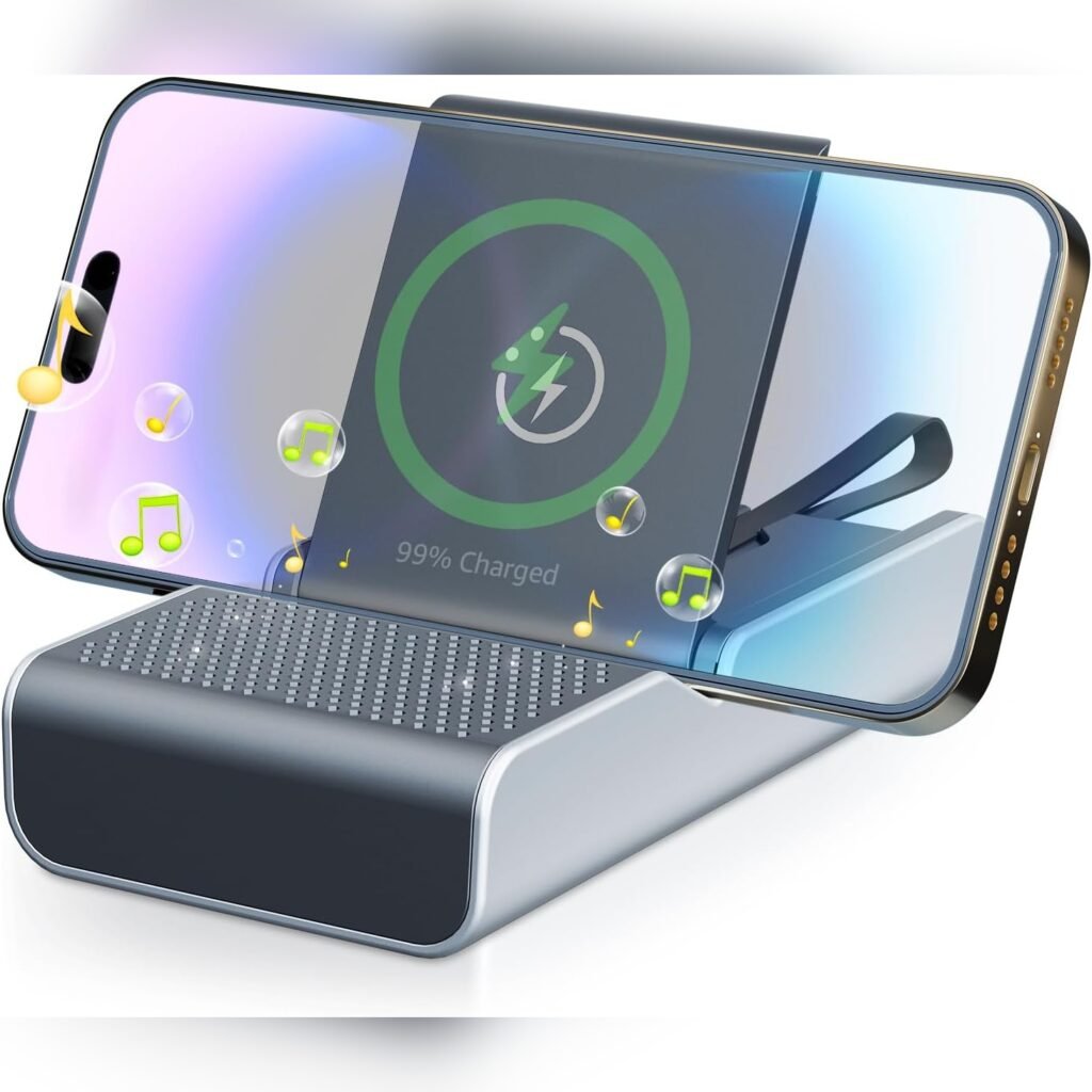 Soporte para Celular con Bocina Bluetooth, Cargador Inalámbrico y Power Bank 🎶🔋