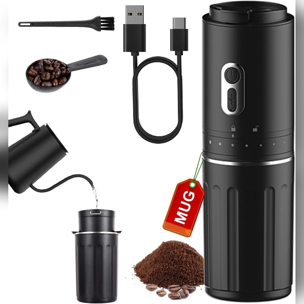 Molinillo de Café Portátil con Taza de Acero Inoxidable y Filtro Reutilizable ☕