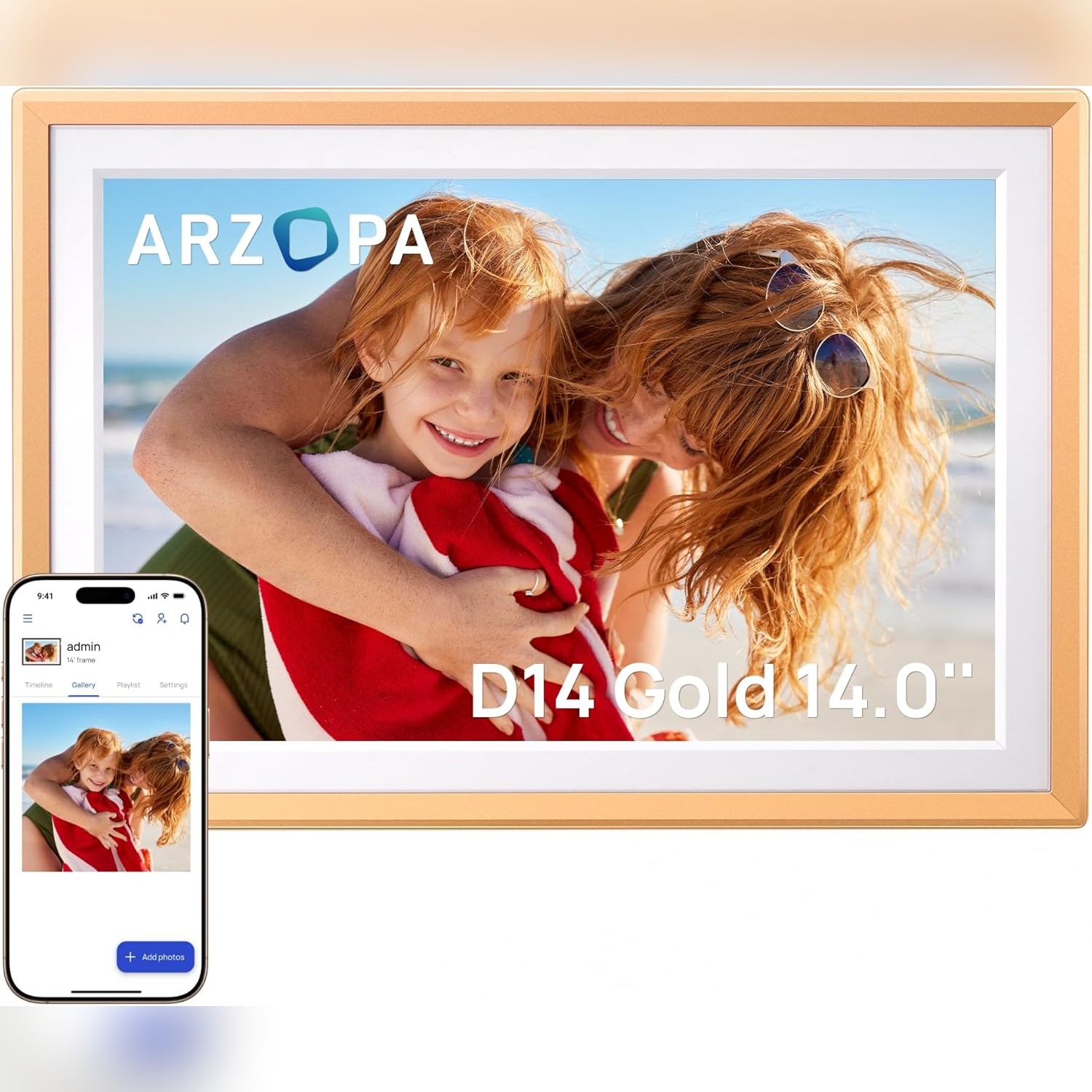 Marco digital WiFi 14 pulgadas pantalla táctil FHD dorado 📸✨