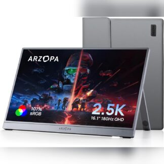 Monitor portátil 16.1 pulgadas QHD 2.5K 180Hz con soporte y HDR para laptop, PC, Mac, PS5, Xbox, entrada USB-C y Mini HDMI, pantalla mate ultradelgada, ideal para juegos y trabajo 🖥️✨