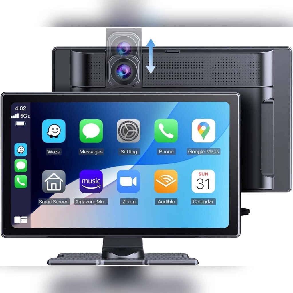 Pantalla CarPlay inalámbrica de 9 pulgadas con Dash Cam 4K y cámara de reversa 🎥🚗