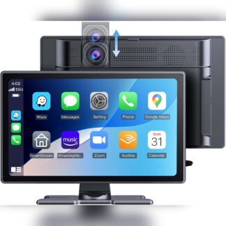 Pantalla CarPlay inalámbrica de 9 pulgadas con Dash Cam 4K y cámara de reversa 🎥🚗