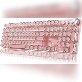 Teclado mecánico retro tipo máquina de escribir con luz LED rosa y perilla multimedia 🎀⌨️
