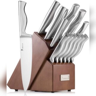 Set de Cuchillos de Cocina 15 Piezas con Mango Antideslizante y Bloque de Madera 🍴🪵