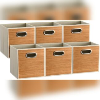Set de 6 cubos organizadores plegables de bambú y tela 28 cm 🧺✨