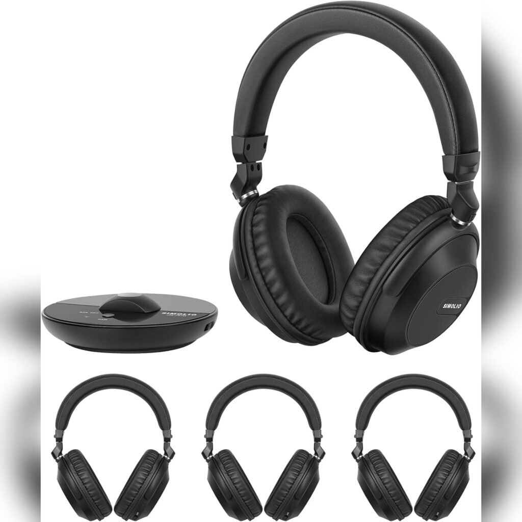 Set de 4 Audífonos Inalámbricos SIMOLIO para TV con Transmisor RF + Bluetooth – Perfecto para Cine en Casa, Iglesia, Campamentos o Grupos 👨‍👩‍👧‍👦🎧📺